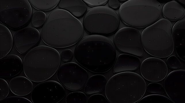 Black liquid bubbles texture with glossy water droplets on dark background, abstract 3D geometric shapes pattern. Modern minimal background for wallpaper, horror fantasy adventure, stranger mystery