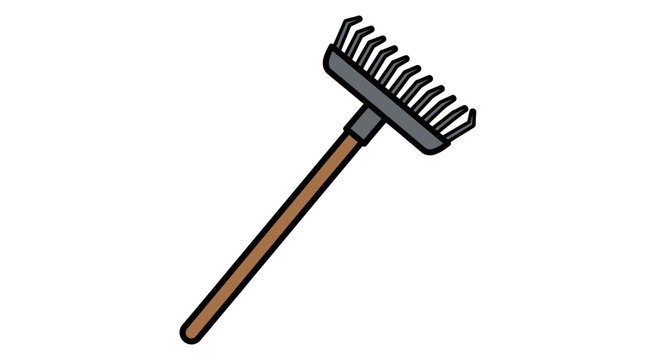 Illustrated rake tool isolated on white background for gardening and landscaping
