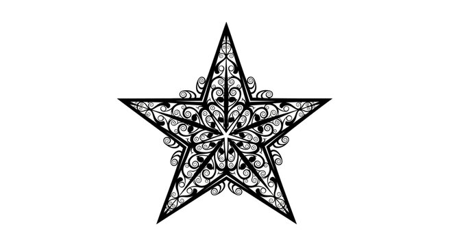 Intricate Black Decorative Star Ornament with Filigree Pattern.