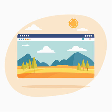 Flat Design Landscape Illustration in Browser Window