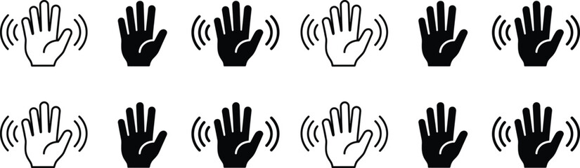 Obraz premium Set of hand gesture icons with signal waves showing communication or connection isolated on white background, Vector, illustration