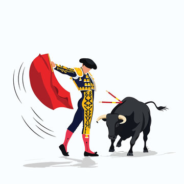 Man in costume with bull.