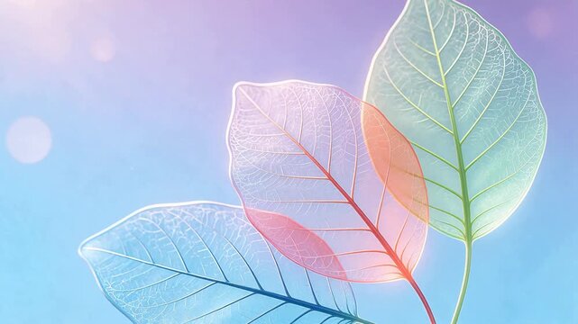 Colorful translucent leaves against sky