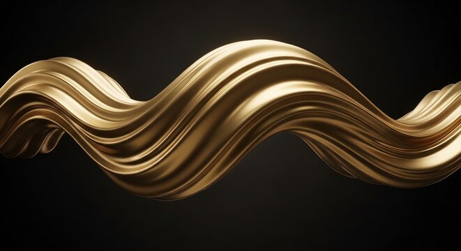 Abstract Golden Swirl Liquid Flowing Wave on Black Background.