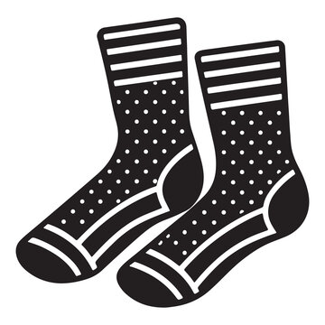 Pair of black socks with white stripes and dots  footwear illustration