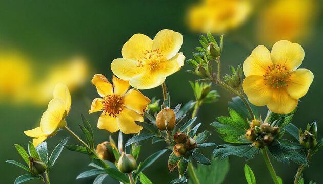 hoary cinquefoil flowers and buds close up potentilla incana