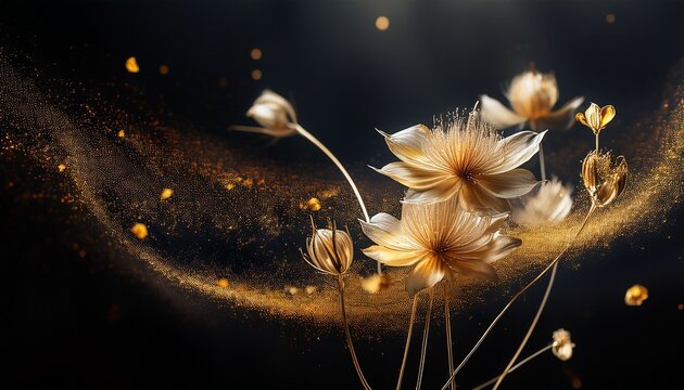 golden pollen swirls over wilted flowers a soft transition of seasons reflecting climate change impact