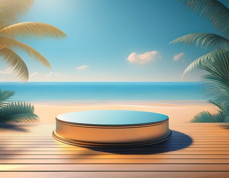 beach podium summer background beach summer background 3d