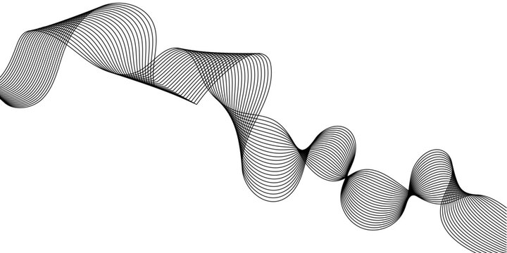 Abstract black wave lines vector background, modern geometric sinusoidal ribbon pattern, 3D oscillation design, sound light motion curve illustration