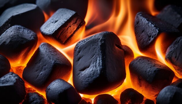 Close Up Of Burning Lumpy Briquette Coal As An Abstract Background The Texture Of The Fiery Coals Of A Campfire Smoldering Fire Generative Ai