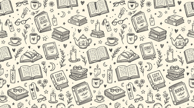 Hand drawn pattern of various educational objects and school supplies