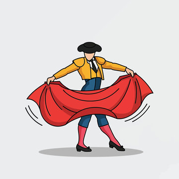 Man in yellow jacket holding red cape.