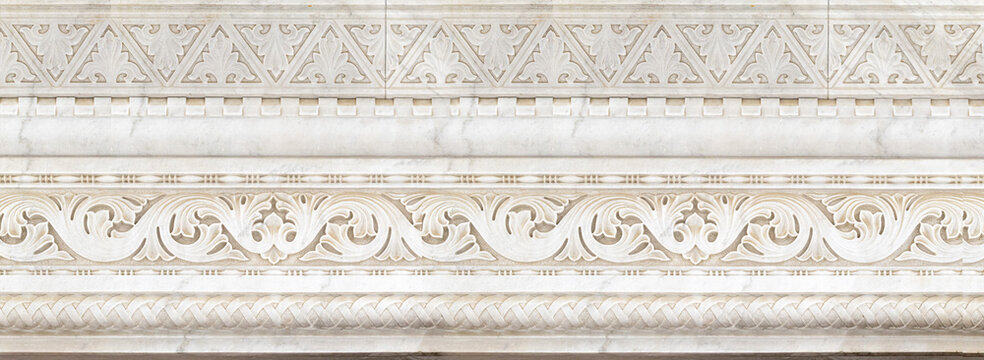 White marble architecture carved decorative borders and patterns