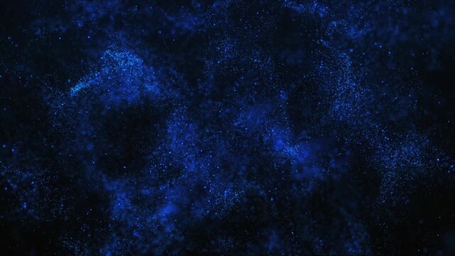 Deep space, filled with shimmering blue particles and nebulae. The animation conveys a sense of space, science fiction, interstellar space, and the infinity of the universe.