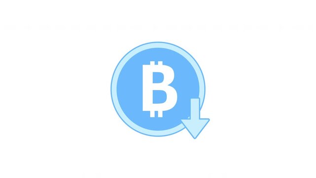 Blue Bitcoin Coin with Down Arrow Animation Loop, Transitions from White Background to Alpha Channel