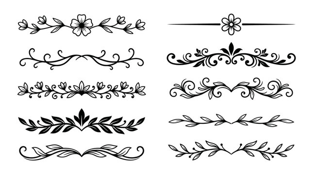 Collection of elegant floral and leafy ornamental border designs