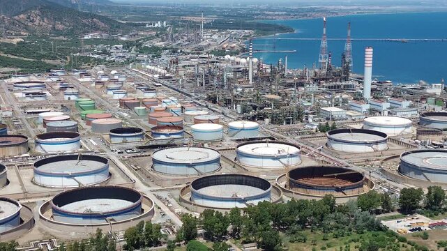 Drone Panorama of Saras Refinery Complex in Sarroch South Sardinia