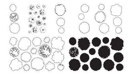 Set of black and white tree top view architectural symbols for landscaping projects. © Sara Studio