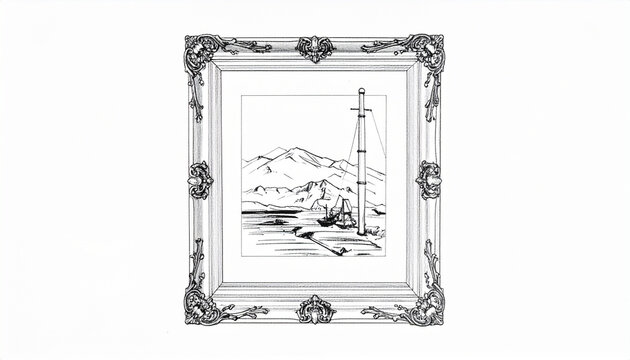 Framed landscape illustration artwork