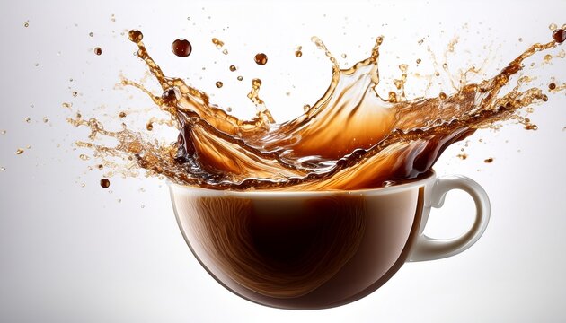 coffee splash isolated on a white white background creative hot drink concept morning beverage and dose of caffeine