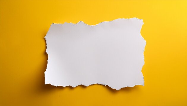 ripped white vintage blank paper sheet with space for text against yellow background minimal message or invitation anniversary blank card with copy space for text flat lay advertising wallpaper