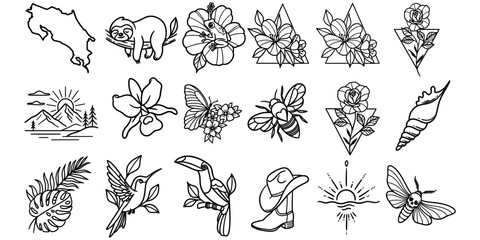 Expansive vector illustration collection featuring diverse tropical flora, fauna, and natural elements, ideal for vibrant design projects, travel themes, and creative content © Pronob Kumar Ray