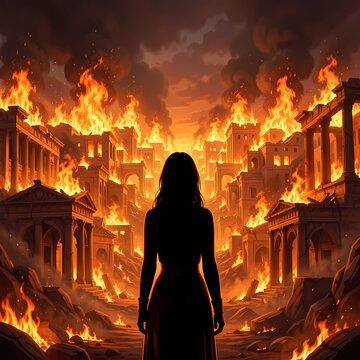 biblical city going up in flames