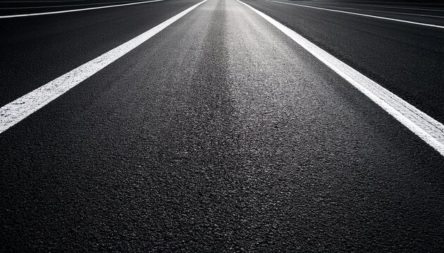 contrast black and white asphalt road surface with tire tracks and perspective lines