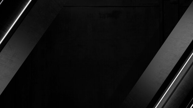 Abstract black geometric background with metallic frames 