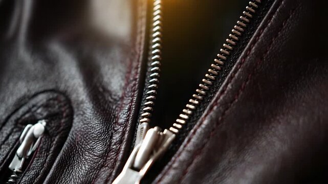 Unzipping a brown leather jacket