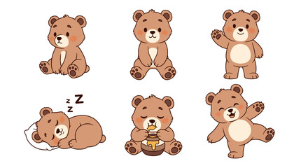 Fototapeta premium Cute Cartoon Bear Poses Collection.