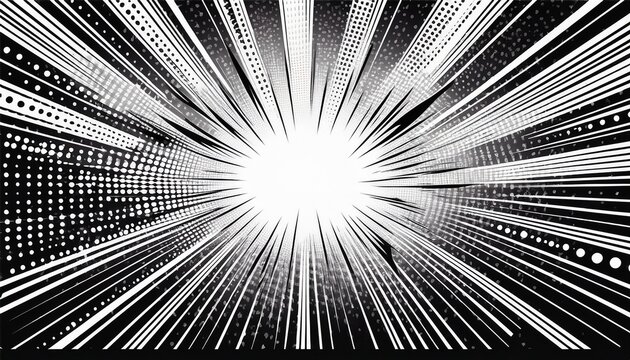 black and white comic book style explosion burst shapes with halftone dots