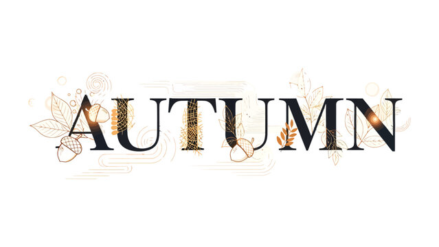 Elegant AUTUMN typography with falling leaves and acorns, symbolizing the beauty and transition of the fall season.