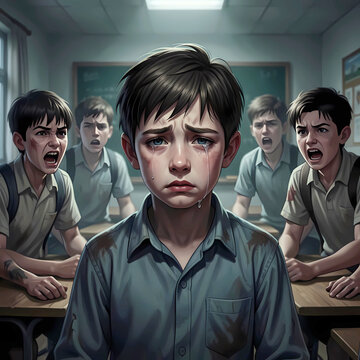 crying boy bullying classmates