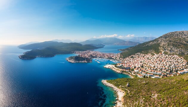 panoramic top view of seaside resort city of kas in turkey