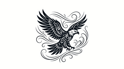 Fototapeta premium Stylized eagle illustration with decorative filigree swirls