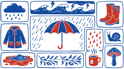 Charming Doodle Illustration of Rainy Day Essentials and Autumn Nature Elements © Pronob Kumar Ray