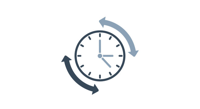 A clock with two arrows rotating around it.