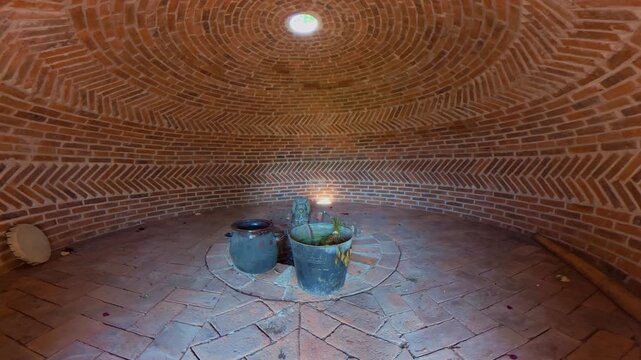 Traditional mexican temazcal sweat lodge ceremony interior