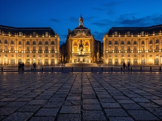 Obraz premium Beautiful illuminated Place de la Bourse at night in Bordeaux France.