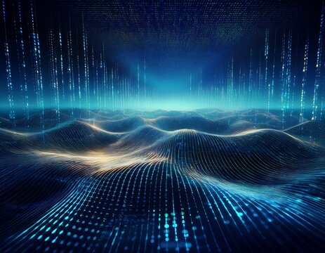 binary data wave the convergence of nature and technology in a futuristic oceanic scene