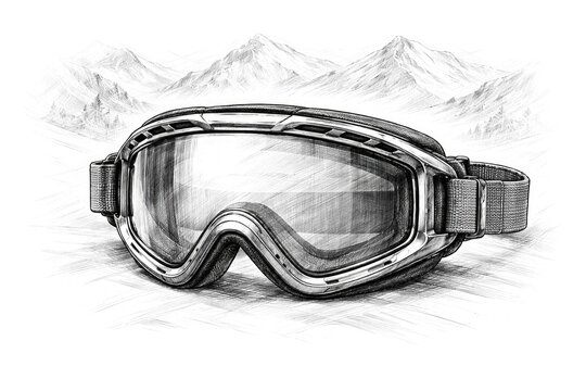 Sketch of stylish ski goggles with uncomplicated background for coloring