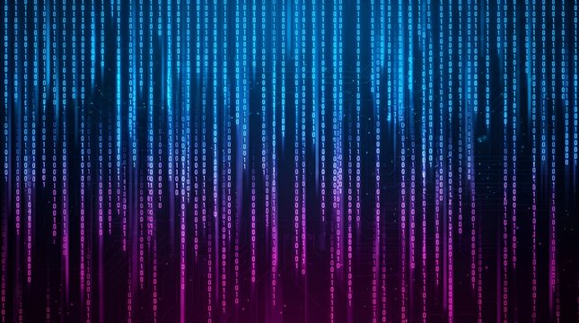 Abstract Digital Rain Blue Purple Glow Effect Background