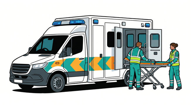 Modern Ambulance Stretcher Loading Emergency Vector Art
