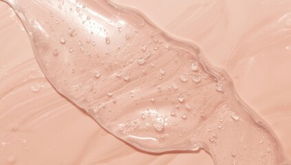Obraz premium Clear serum gel texture with dispersed oil droplets against smooth cosmetic product background