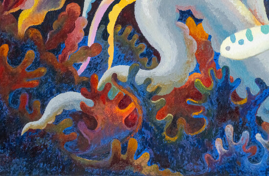 Painting on canvas abstract art original oil color, Fragment of artwork. Brushstrokes of paintings. Modern art. Contemporary art. Colorful texture. thick paint surface, Art background.