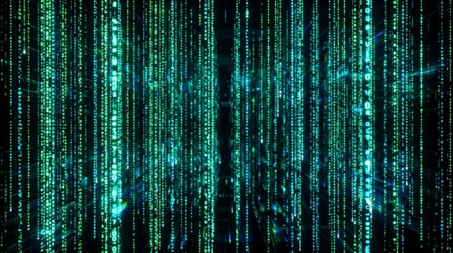Digital Rain: Abstract Green Binary Code Falling Background