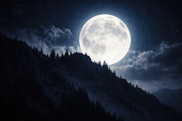 Fototapeta premium Full moon shining above a high elevation ridge