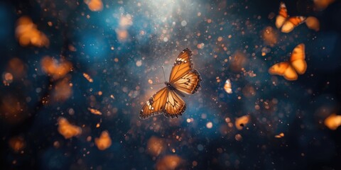 Fototapeta premium Brilliant butterfly movement set against a magical light filled night