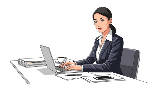 Professional Businesswoman Working on Laptop at Office Desk